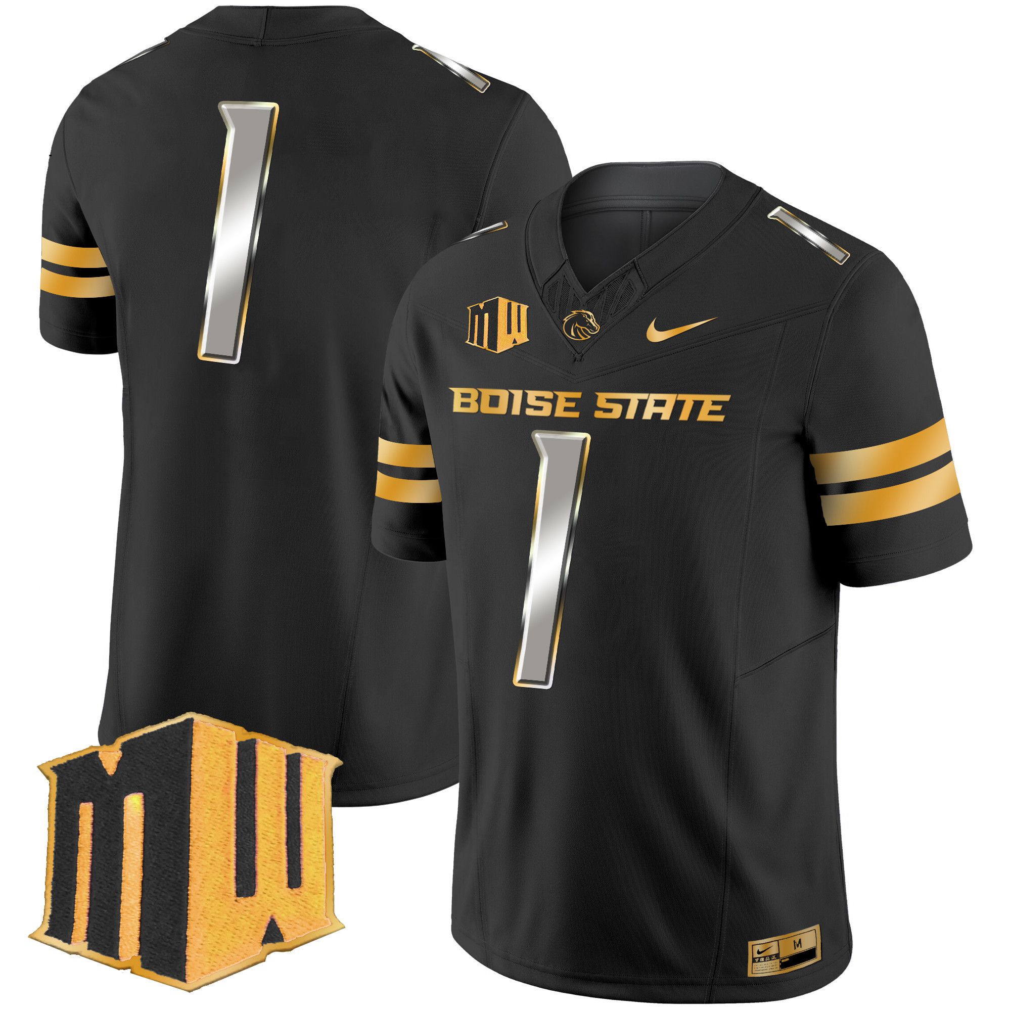 Men Boise State Broncos 1 No Name Black Nike 2024 Gold Vapor Limited NCAA Jersey